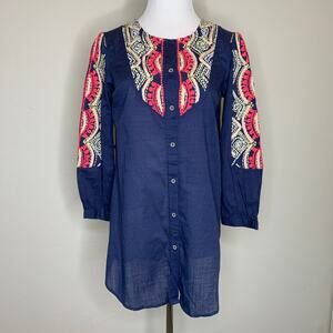 Hei Hei  Embroidered Blue Blouse Tunic Sz 0